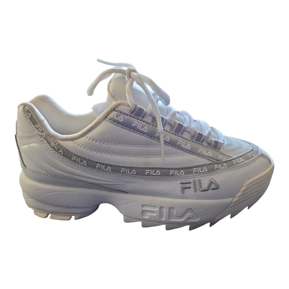FILA White Chunky Platform Sneaker with Logo Trim
